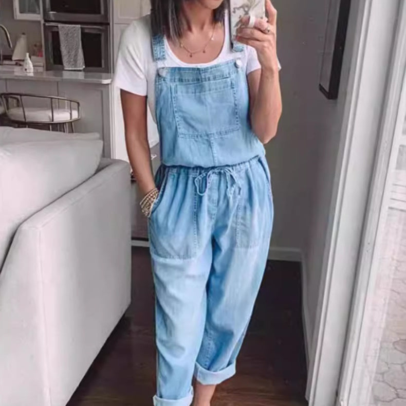 Women's cotton sleeveless wide-leg overall jumpsuit pants by Plush Fashion Hub, featuring a relaxed fit and casual style.