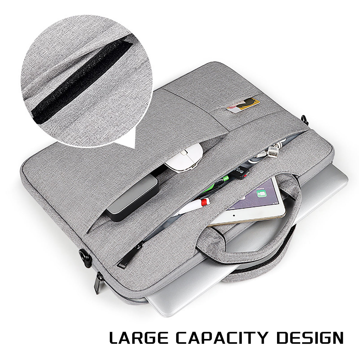 Plush Fashion Hub 13-15.6 inch laptop bag with shoulder strap, black carrying case for business, school, or leisure use