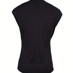 Women's sleeveless collar shirt top by FitiqueFit featuring a unique casualwear design, shown in a stylish and comfortable fit.