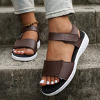 Shopimist open toe flats sandals with beige straps and low block heel, perfect for casual summer wear.