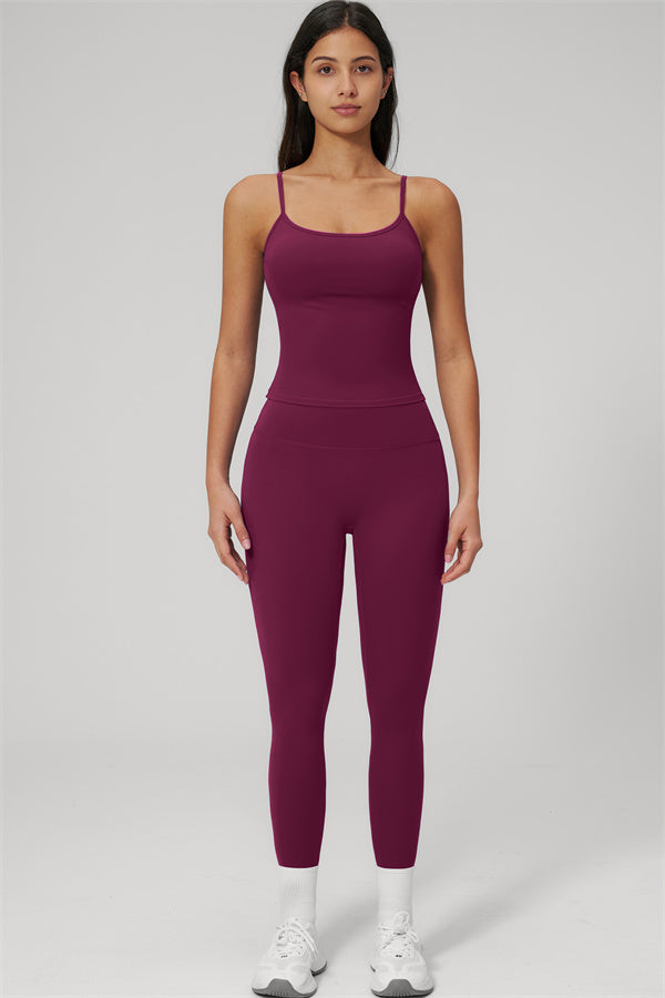 Fitglutes Activewear two-piece Rapture tank top and leggings set, black gymwear for workout and sports activities.