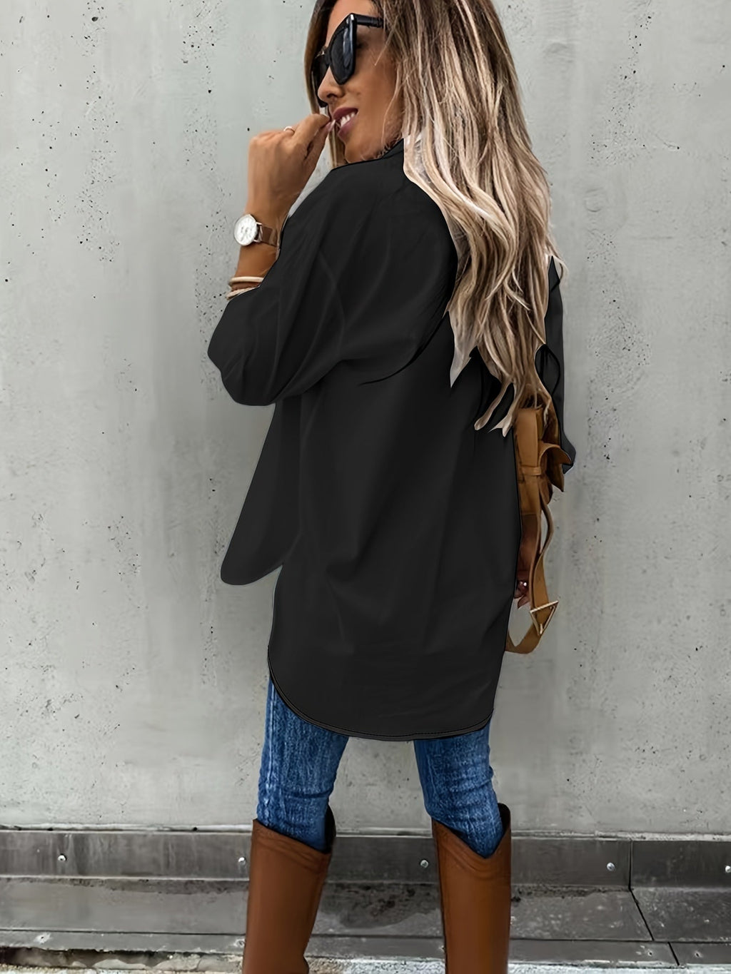 Women’s casual long sleeve shirt with pocket by FitiqueFit, featuring a relaxed fit and comfortable fabric.