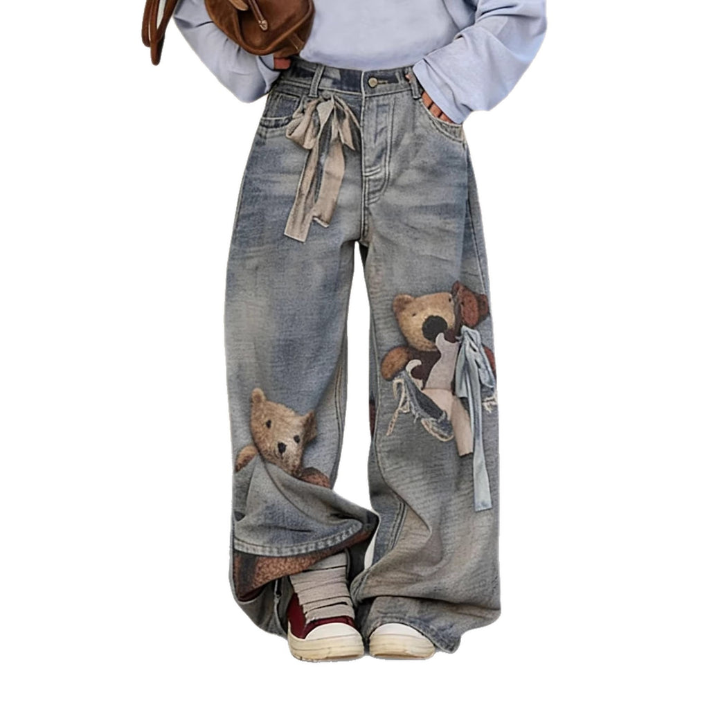 New Bear Bow 3D Optical Illusion Print Jeans