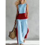 Printed retro sleeveless top and wide-leg pants set by Plush Fashion Hub, featuring vibrant 12 print designs in size S to 5XL.