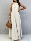 Women's ice silk crinkle sleeveless swing maxi dress by FitiqueFit, featuring a casual, flowing design perfect for warm weather.