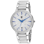 Christian Van Sant Women's Alessia watch with a silver-tone case and white leather strap, stylish and elegant accessory.