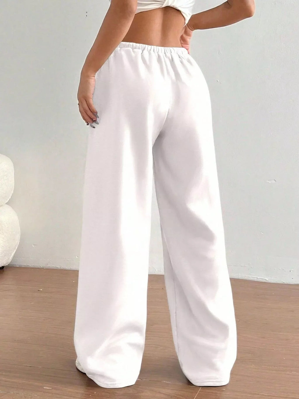 Simply Love casual drawstring high waist wide-leg sweatpants shown on a person, featuring relaxed fit and comfortable fabric.