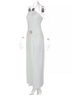 Backless Ruched Halter Neck Maxi Dress