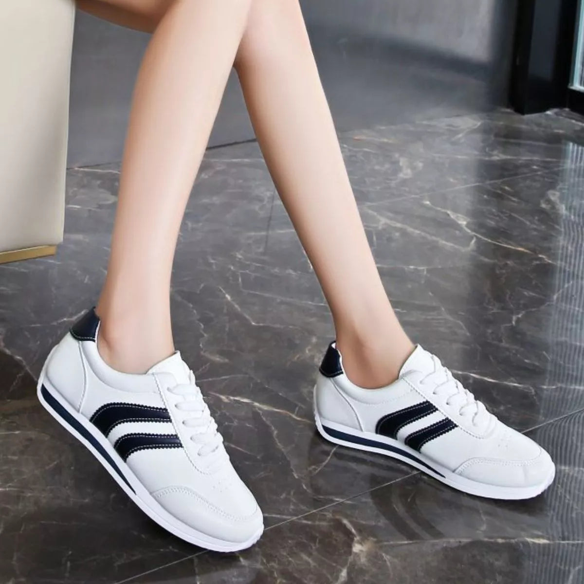 Trendsi women's classic striped sneakers featuring white and colorful striped design, casual footwear with comfortable fit