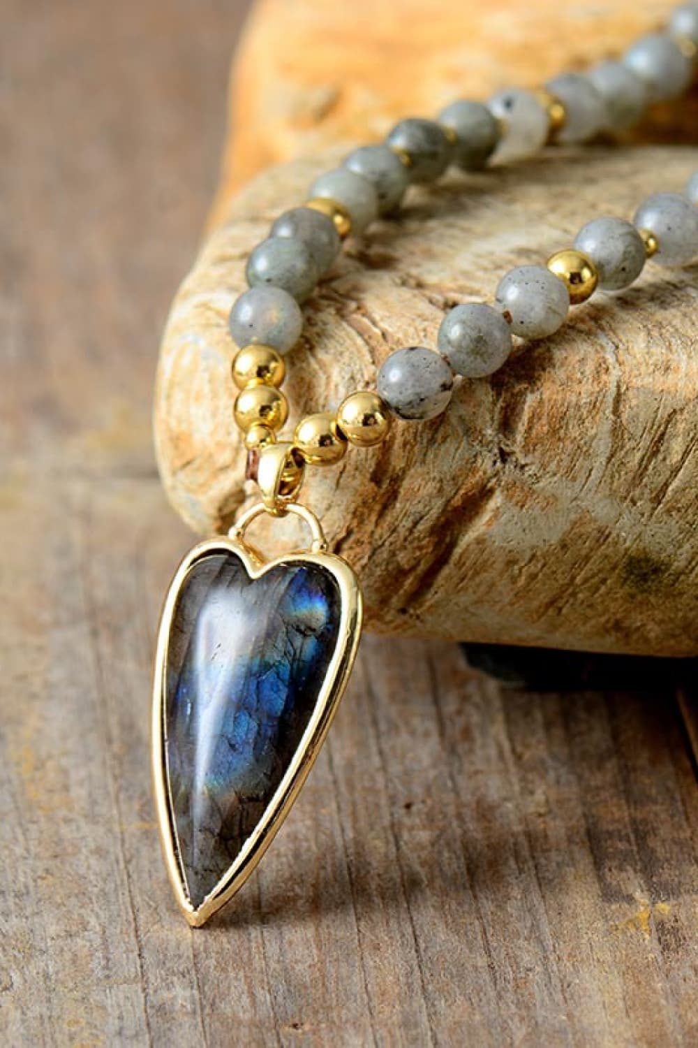 Natural stone pendant beaded necklace from Plush Fashion Hub featuring a stylish, earthy design with various stone beads.