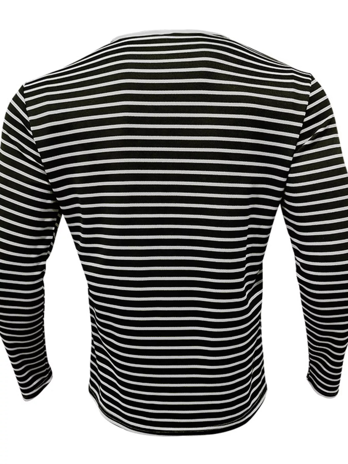 Plus size men's striped long sleeve shirt by Plush Fashion Hub, featuring a casual fit and bold horizontal stripe pattern.