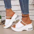 Open toe platform sandals by Plush Fashion Hub featuring chunky heels and stylish open toe design.