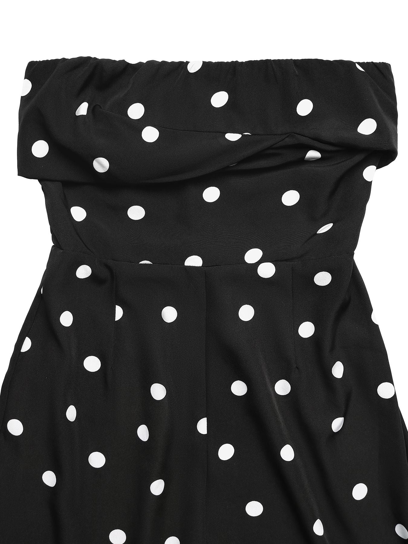 Plush Fashion Hub chic polka dot strapless wide-leg jumpsuit, flowy and comfortable, perfect for stylish summer or casual wear.