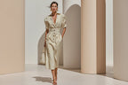 Women's striped lace-up shirt dress by FitiqueFit, high waist slim fit midi casualwear with a stylish striped pattern.