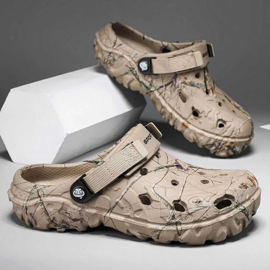Men's printed round toe sandals by Trendsi, stylish footwear with a colorful printed design and comfortable round toe shape.