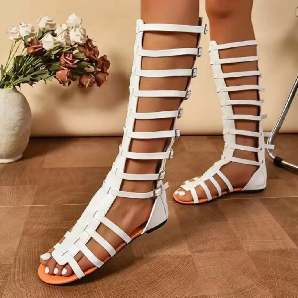 Shopimist gladiator style buckled open toe sandals with multiple straps and buckles, perfect for summer casual wear.