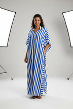 African-inspired striped loose long dress by Plush Fashion Hub, featuring vibrant patterns and a relaxed fit in multiple colors.