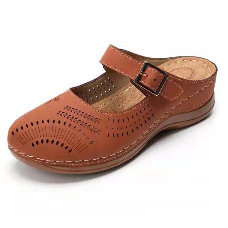 Women's large wedge heel vintage scrub air breathable sandals with open toes and plush fashion design, stylish and comfortable footwear.