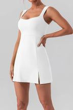 Square neck sleeveless mini active dress by Trendsi featuring a slit detail, perfect for workout or casual wear.