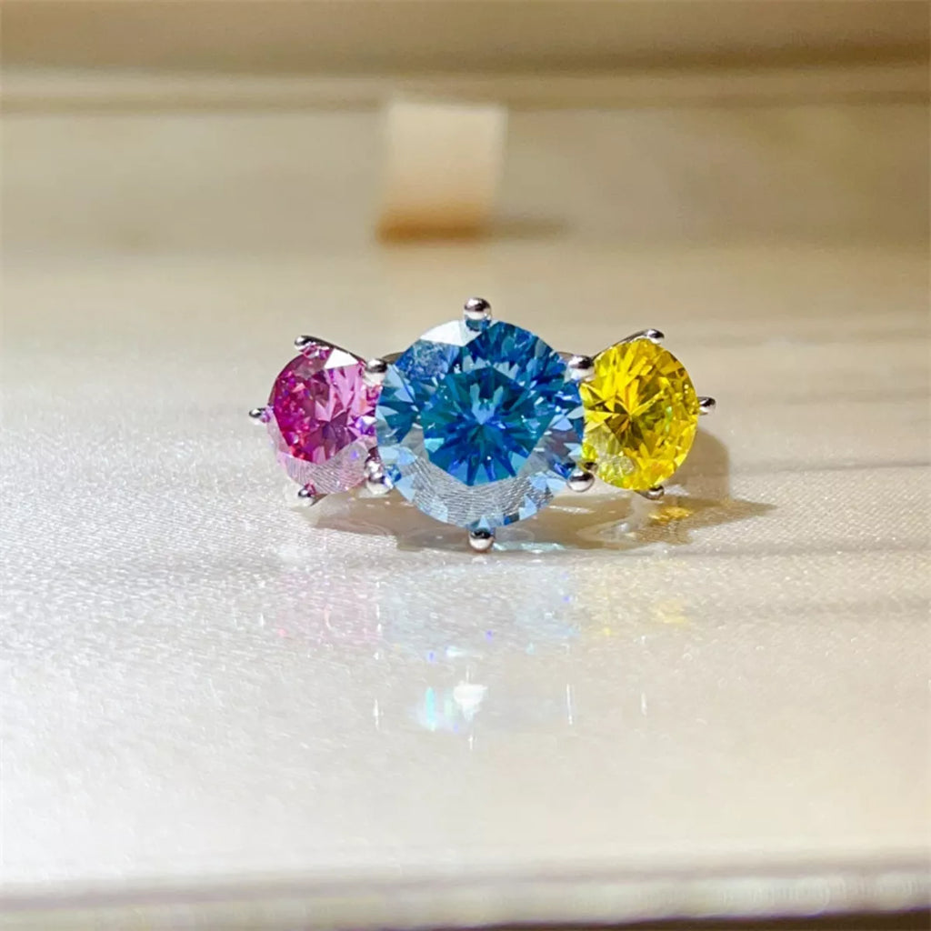 Sterling silver ring with a 5-carat moissanite gemstone, showcasing a sparkling, elegant design.