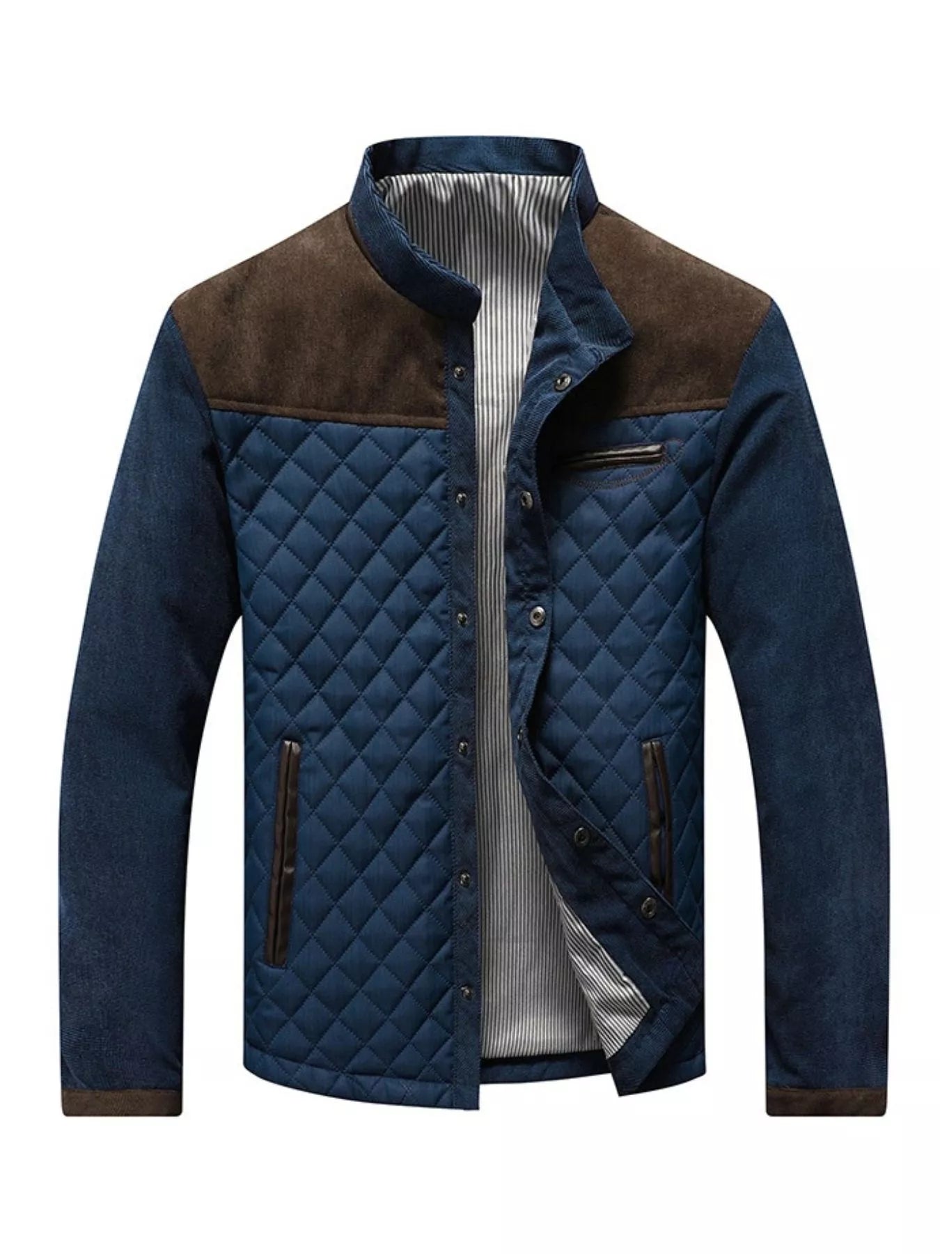 Plus size men's quilted snap-down jacket by Shopimist, showing the full front view with quilted fabric and snap buttons.