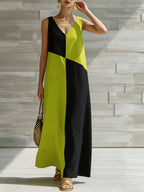 Women's color block sleeveless maxi dress by Trendsi, lightweight summer dress with vibrant color blocking and flowing silhouette.