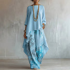 FitiqueFit solid color sleeveless top and wide-leg pants two-piece set displayed on a hanger, showcasing modern, casual fashion.