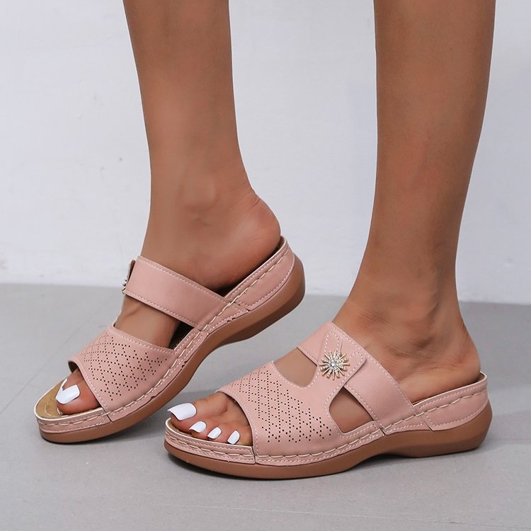 Embroidered Fish Mouth women's thick bottom hollow sandals by Plush Fashion Hub, featuring open toe design and decorative embroidery.