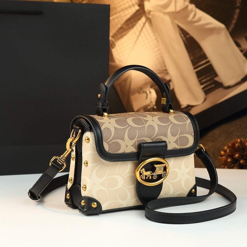 Leather Small Square Bag for Women, Fashionable Magenta Color, Handheld Mini Bag, Elegant and Stylish, Shoulder Crossbody Bag