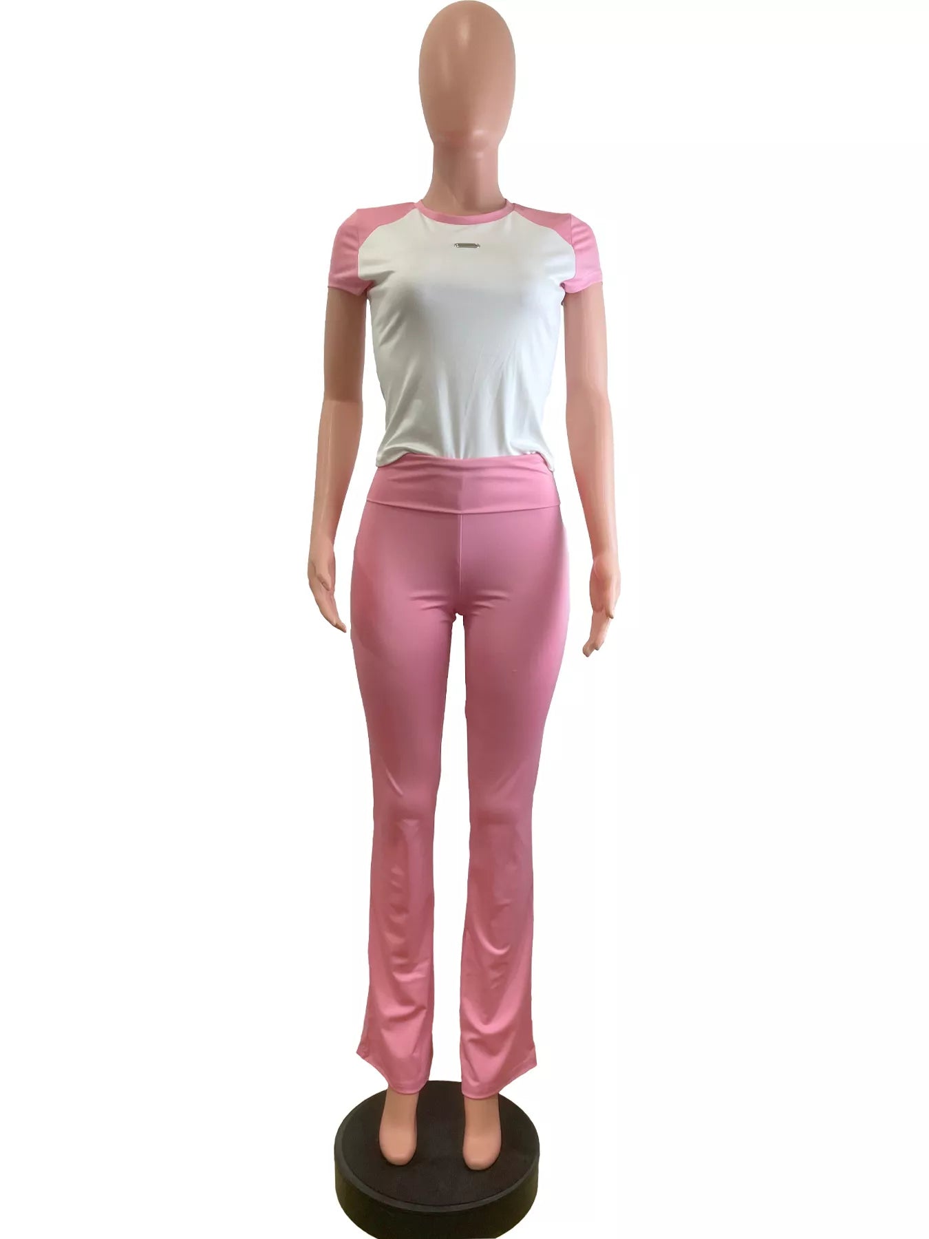 Contrast short sleeve tee and pants set by Plush Fashion Hub, featuring a stylish casual outfit with a bright color scheme.