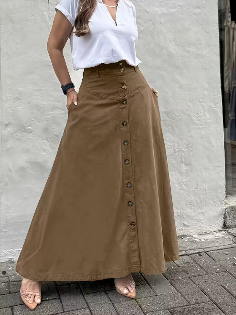Elegant women's high-waist A-line skirt from Plush Fashion Hub, showcasing the stylish bottom with a flowy silhouette and classic design.
