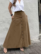 Elegant women's high-waist A-line skirt from Plush Fashion Hub, showcasing the stylish bottom with a flowy silhouette and classic design.