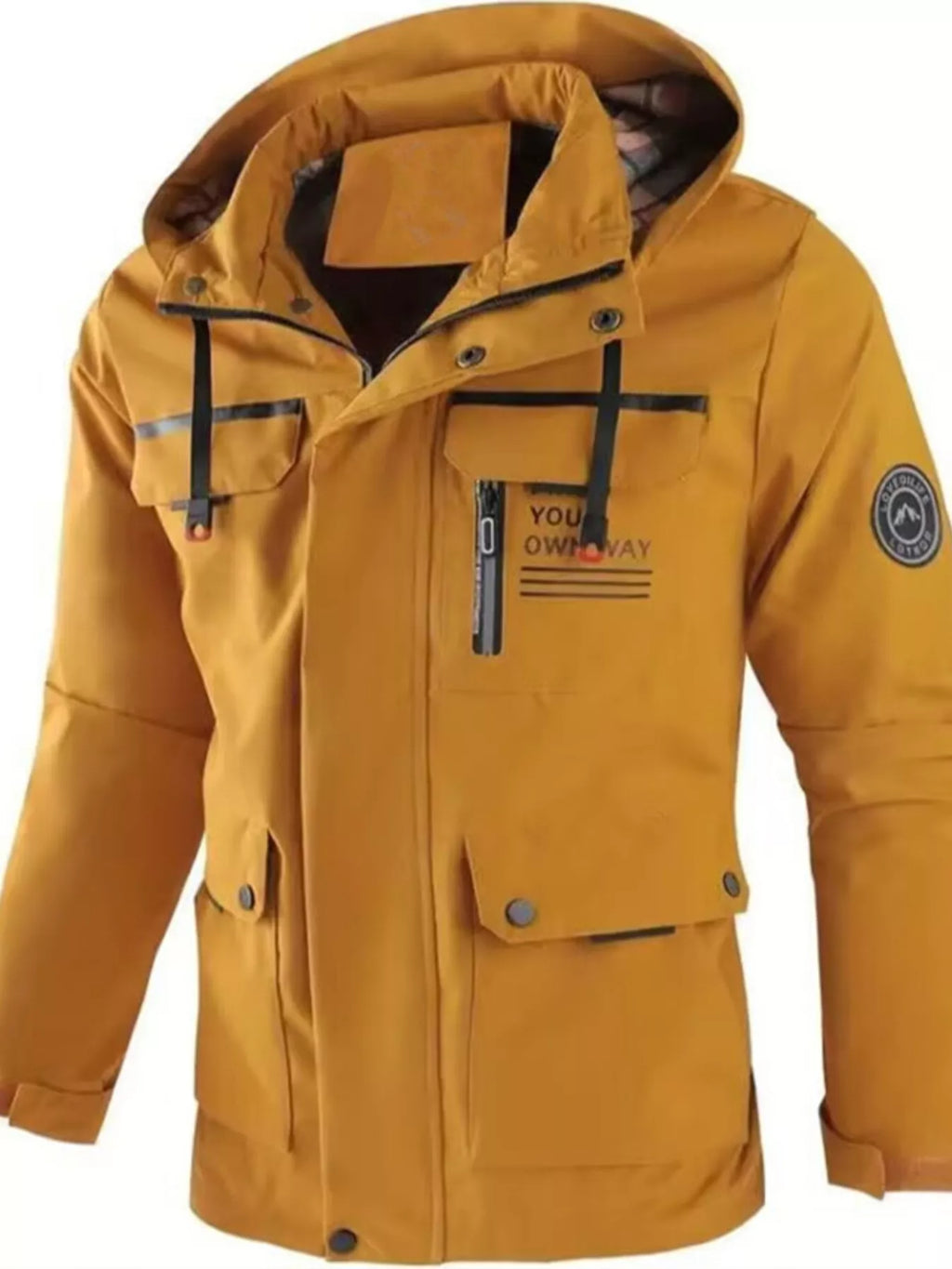 Men's plus size hooded outdoor windproof coat by Shopimist, featuring a durable design and adjustable hood for outdoor activities.