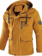 Men's plus size hooded outdoor windproof coat by Shopimist, featuring a durable design and adjustable hood for outdoor activities.