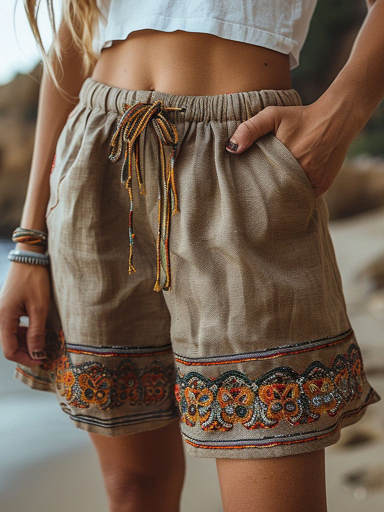 Women’s retro drawstring loose casual shorts by Plush Fashion Hub, featuring comfortable fit and relaxed style for everyday wear.