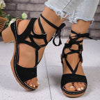 Women's lace-up block heel sandals with strappy design and mid-height heel, stylish shoes from Trendsi.