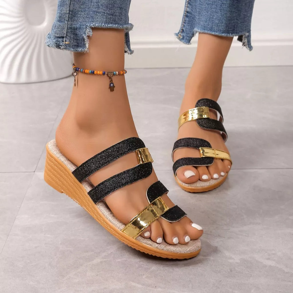 Women's open toe wedge sandals by Trendsi, featuring a mid-heel design and chic style perfect for casual summer footwear.