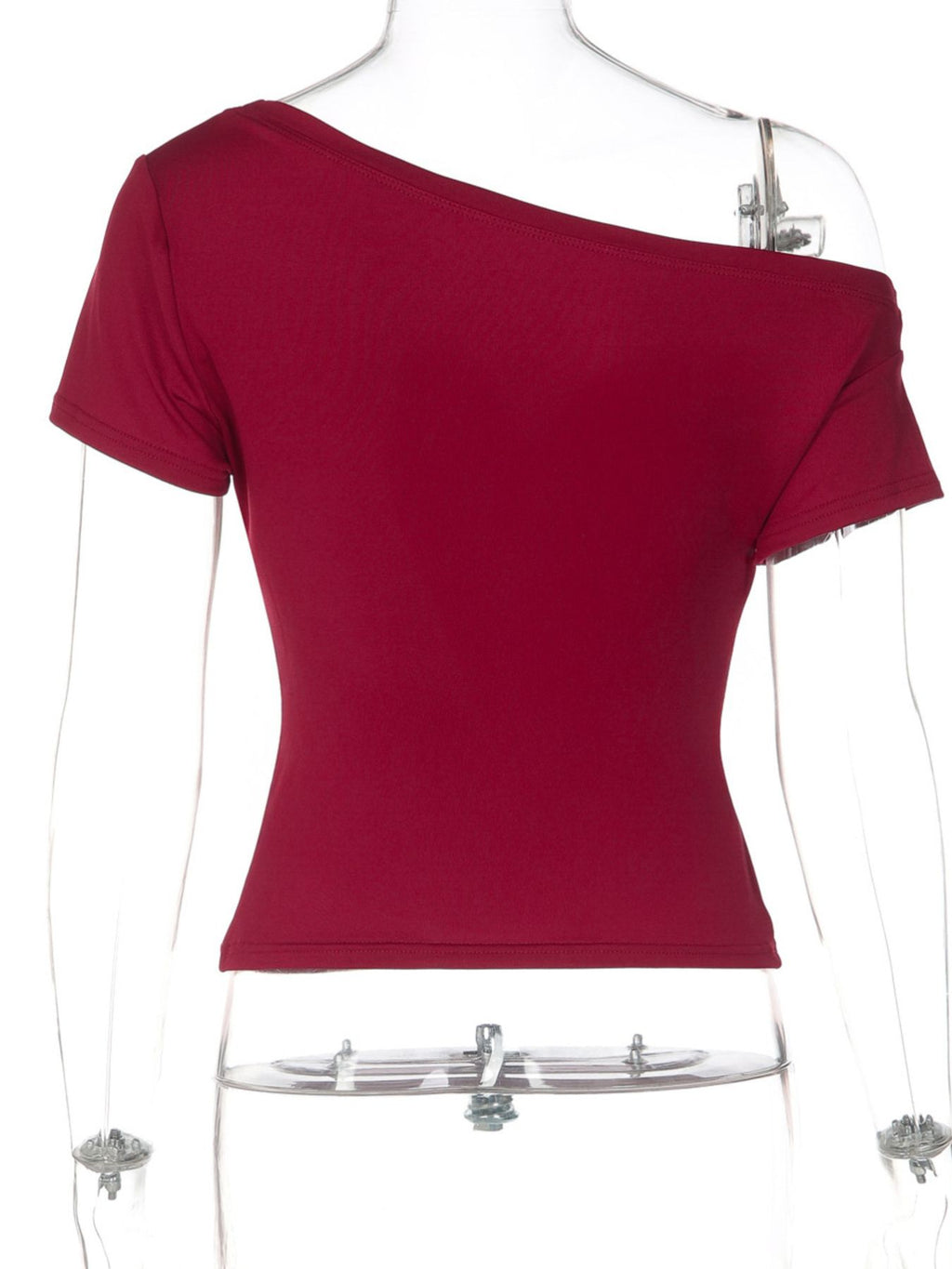 Women's one-shoulder fitted T-shirt with button accents from Trendsi, shown in a stylish casual design.
