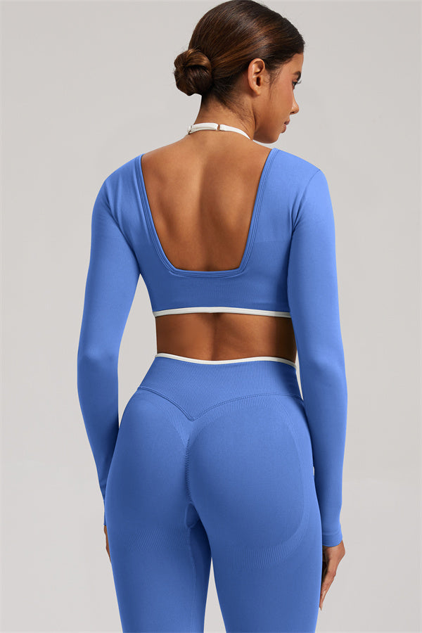 Fitglutes Activewear long sleeve crop top and leggings 2-piece set, stylish gymwear for workout or active wear, in matching color.