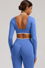 Fitglutes Activewear long sleeve crop top and leggings 2-piece set, stylish gymwear for workout or active wear, in matching color.