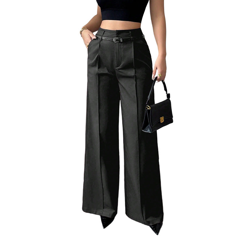 Women’s high-waisted straight-leg trousers by eprolo, shown in a neutral color, with a tailored fit and classic style.