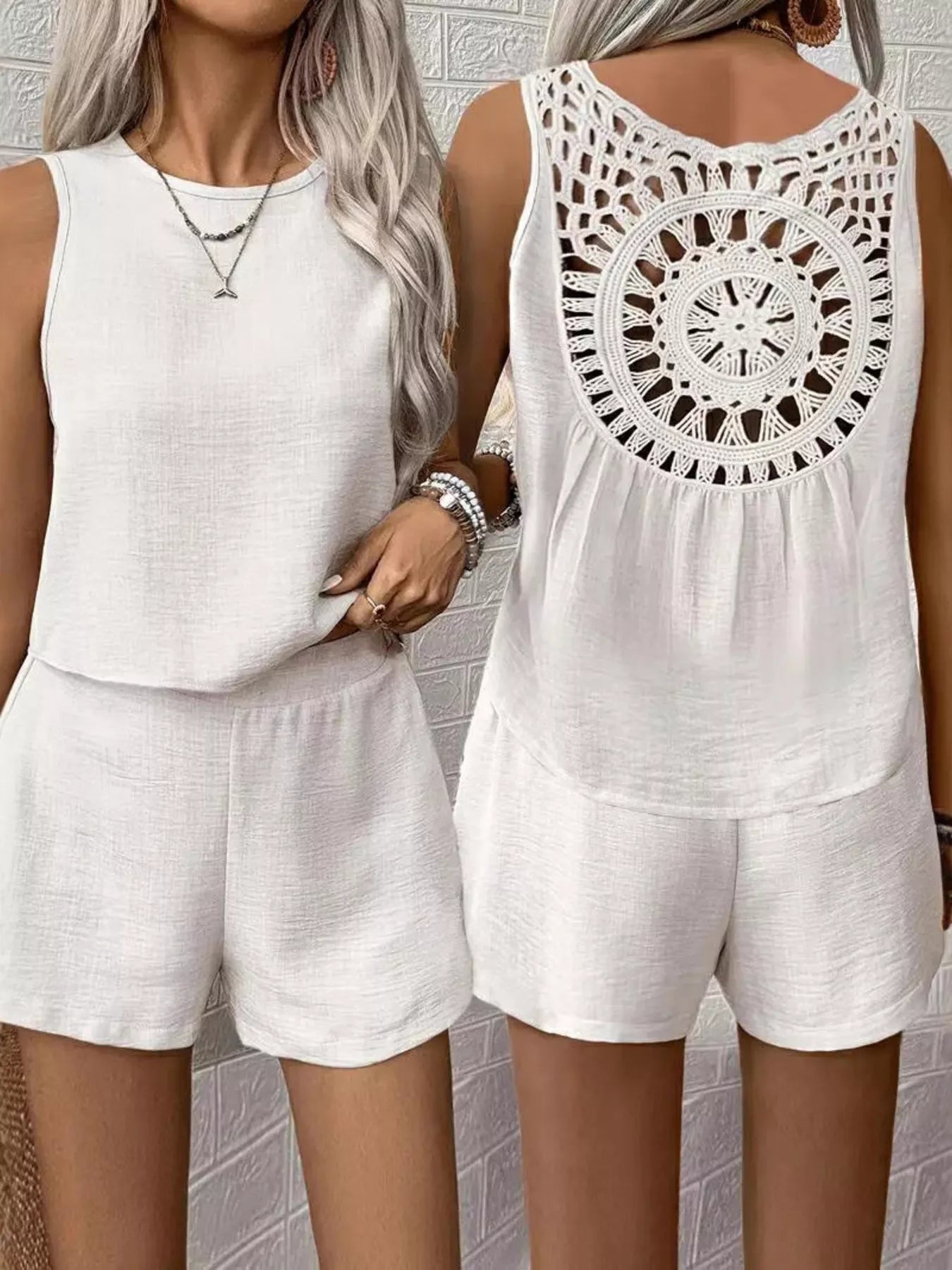 Plush Fashion Hub round neck tank top and shorts two-piece set, casual summer outfit, soft fabric, and comfortable fit.