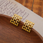 18K gold-plated geometric stud earrings with modern angular design, stylish jewelry perfect for everyday wear.