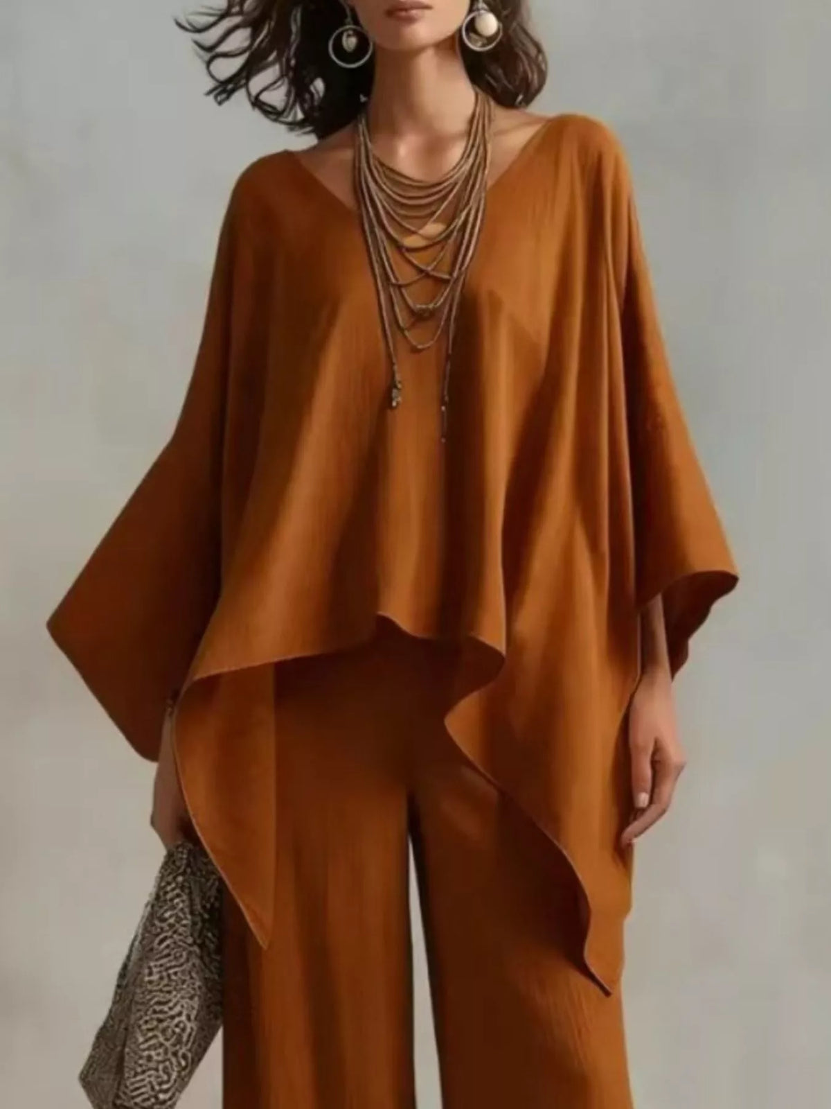 Plus size Plush Fashion Hub V-neck loungewear set with matching top and pants, comfortable full-size lounge clothing.