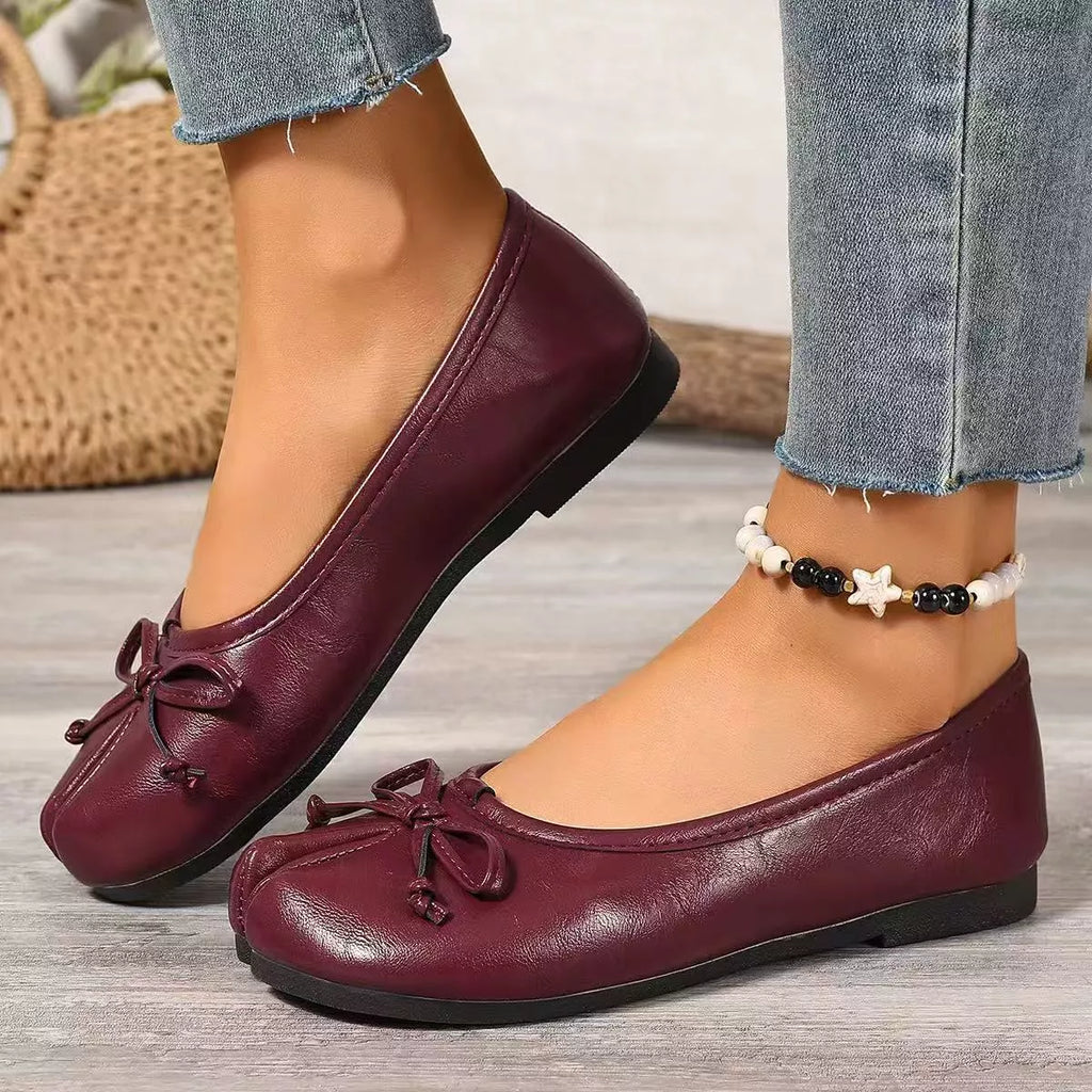 Trendsi bow decor split toe slip-on shoes featuring a stylish design and comfortable fit, perfect for casual or dressy outfits.