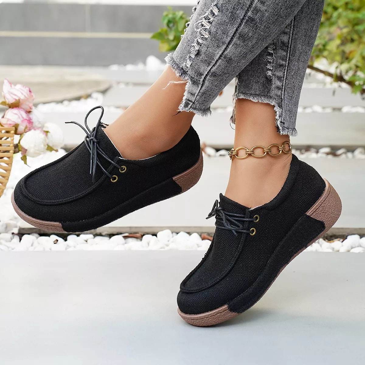 Trendsi round toe lace-up sneakers in white with white rubber soles, casual footwear for everyday wear.