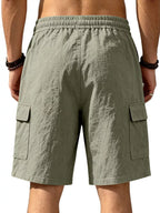 Men's plus size casual cargo shorts with drawstring waist, denim fabric, and multiple pockets, by Trendsi.