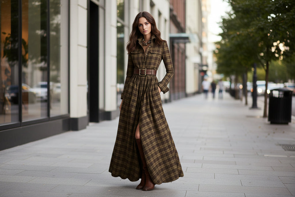 Women's printed lapel slim-fit casualwear dress by FitiqueFit featuring a stylish pattern and elegant commuter style.