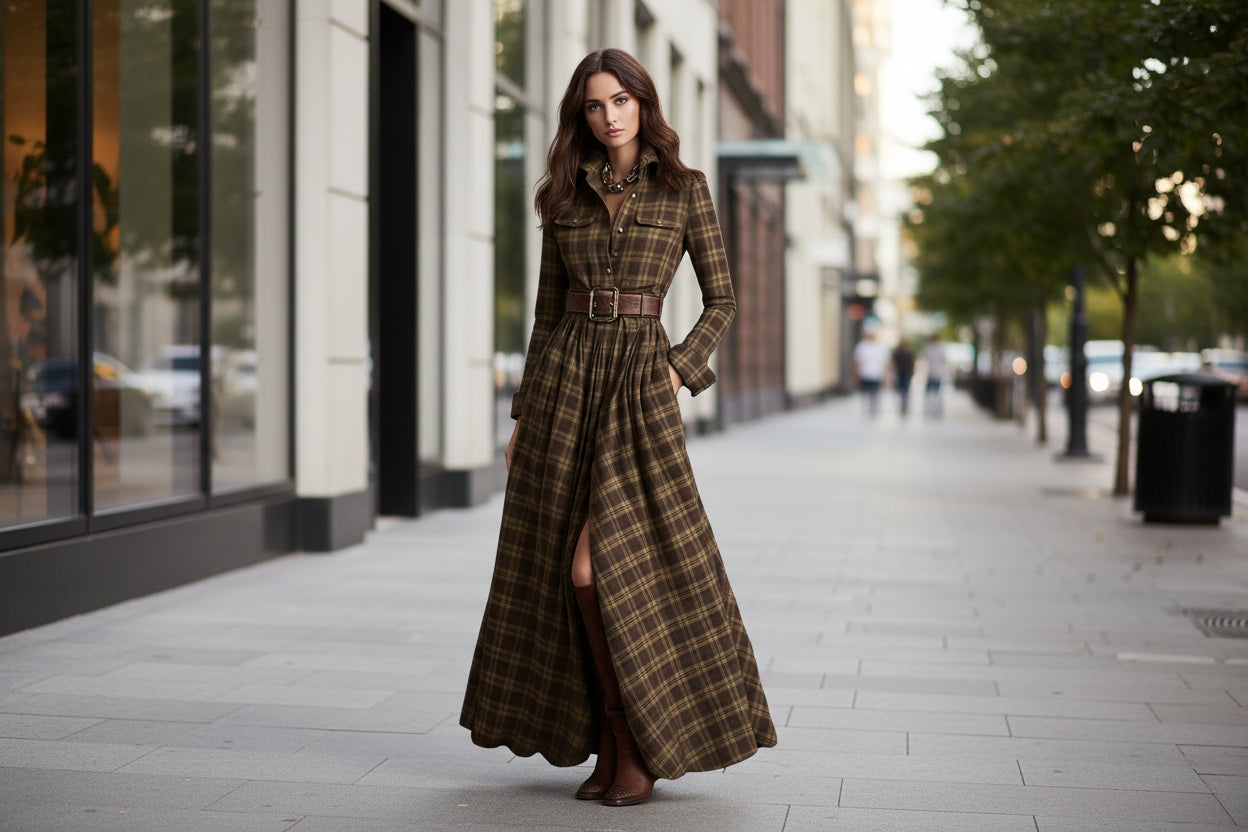 Women's printed lapel slim-fit casualwear dress by FitiqueFit featuring a stylish pattern and elegant commuter style.