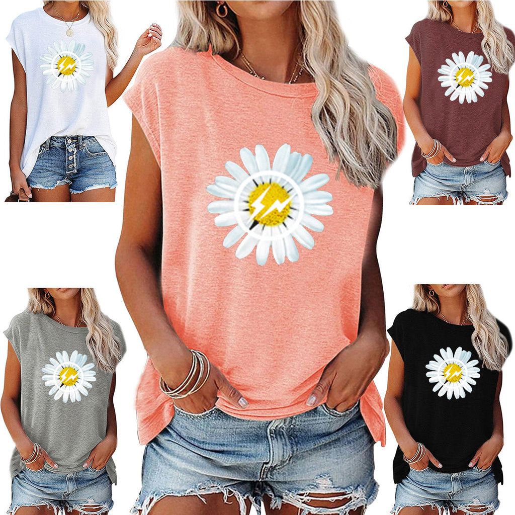 Women's off-shoulder printed top by FitiqueFit, loose fit short sleeve cotton pullover with vibrant floral pattern.